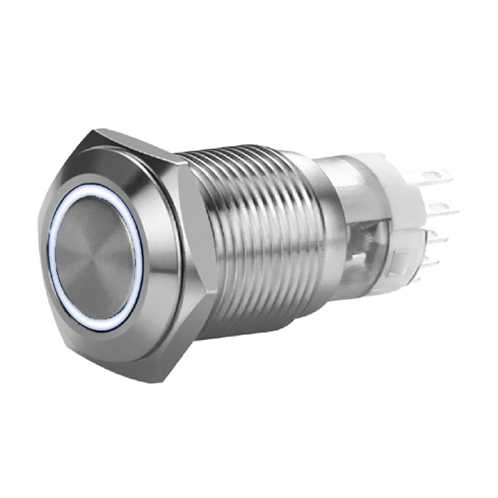 19 Mm Install Bay Momentary Stainless Switch with Harness 5A Ip67-White