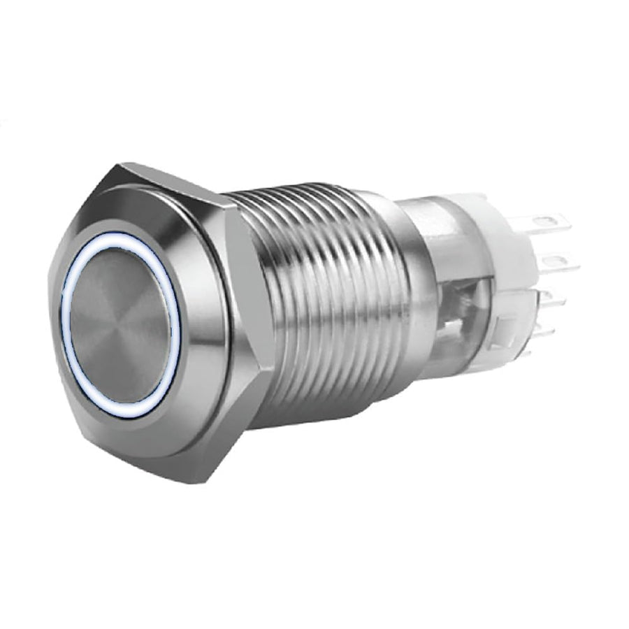 19 Mm Install Bay Momentary Stainless Switch with Harness 5A Ip67-White