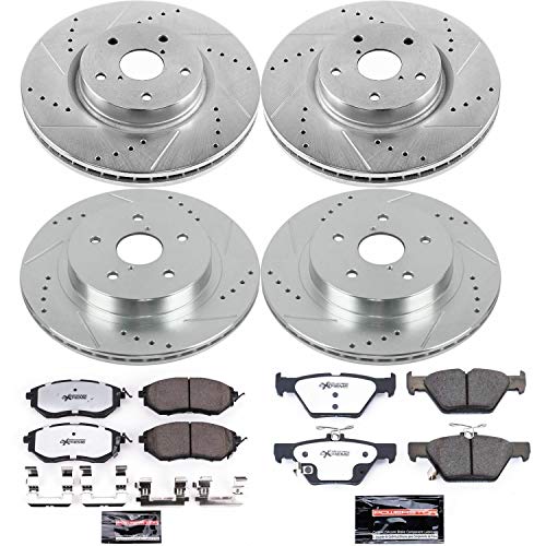 Power Stop K7028-26 Z26 Carbon Fiber Brake Pads Front and Rear with Drilled and Slotted Brake Rotors Kit For Legacy 3.6R Outback WRX