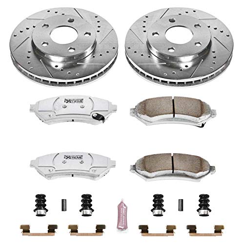 Power Stop K2553-26 Z26 Carbon Fiber Brake Pads with Drilled and Slotted Brake Rotors Kit Front For Century Lesabre Regal | Intrigue Silhouette |Bonneville Grand Prix [Application Specific]