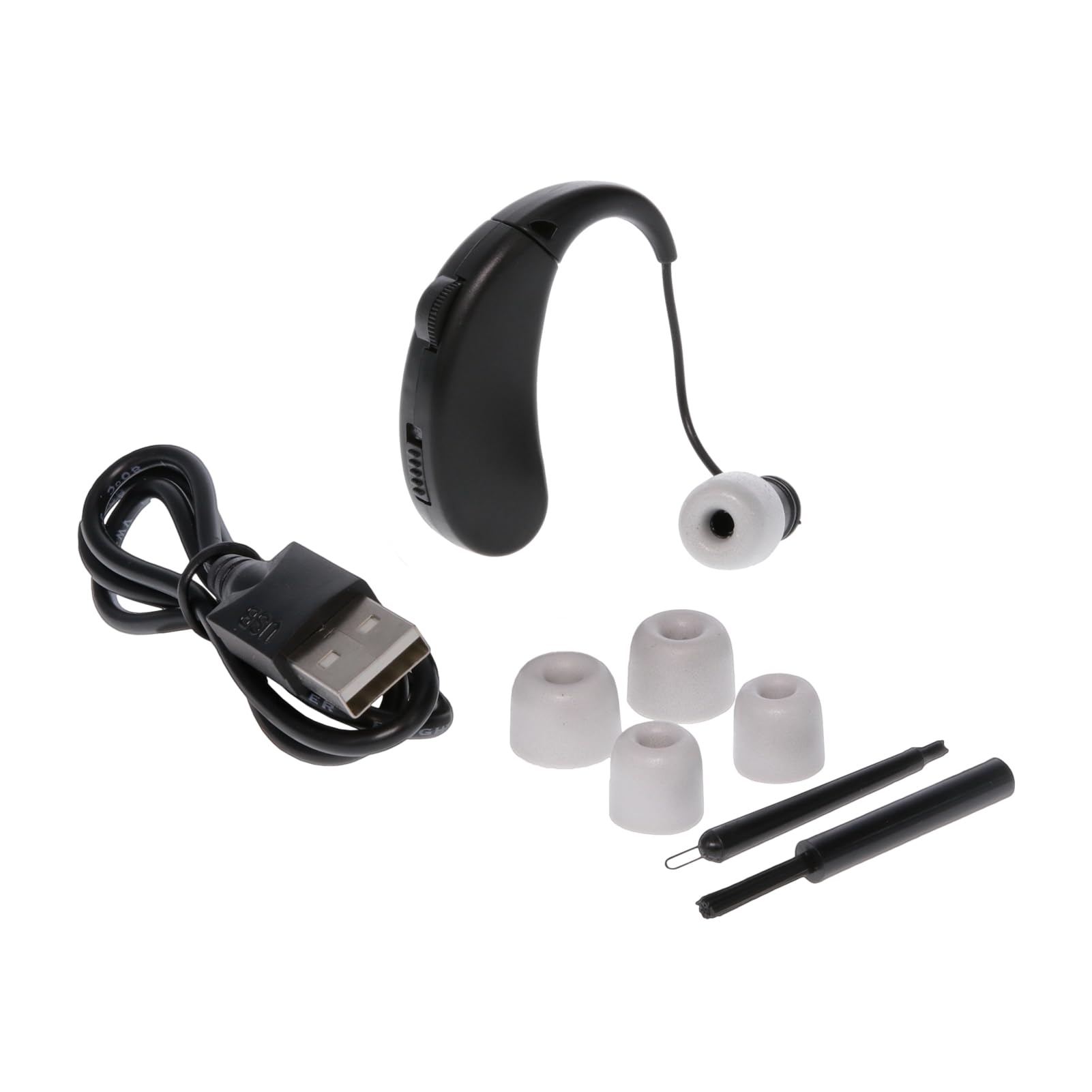 WALKER'S Rechargeable Ultra Ear BTE Compact Adjustable 22dB Noise Reduction Hunting Outdoor Sound Amplifier Hearing Enhancer | Ear Tips, USB Charging Cable, Cleaning Brush - Single