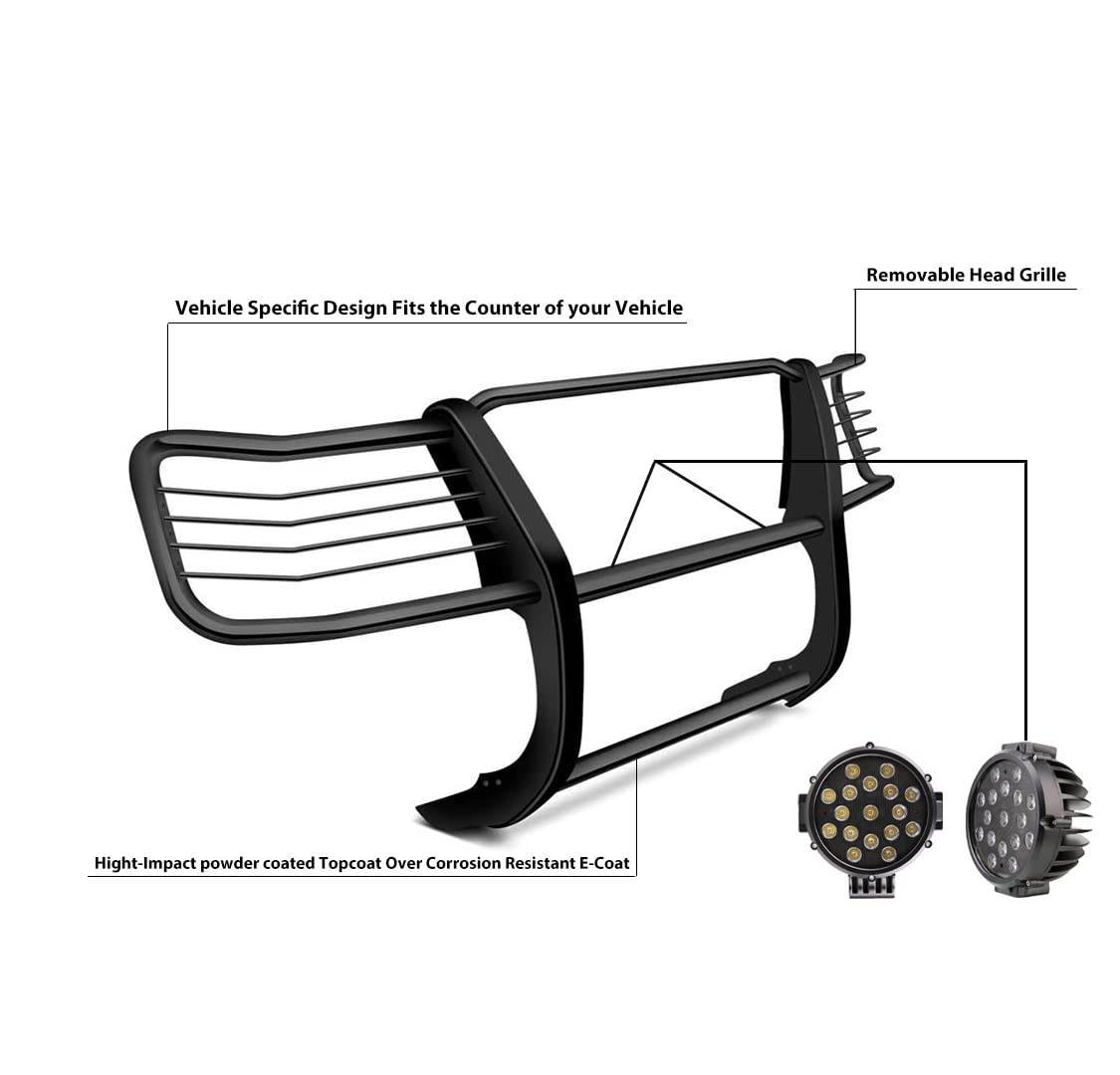 Bumper Guard Black Horse Grille brush Come With pair of 7.0"Dia.LED Lights with Black Trim Rings Compatible with 2016-2024 Nissan Titan XD-17NR28MA-PLB