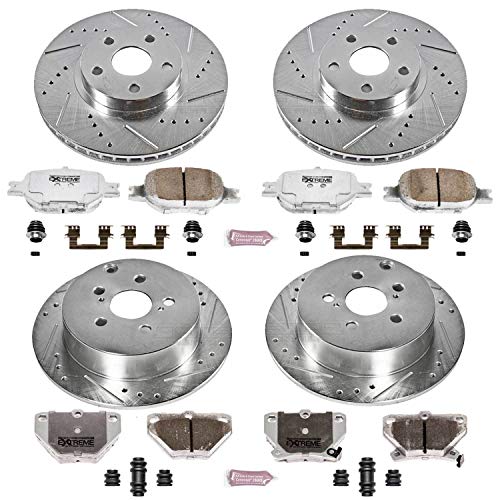 Power Stop K2314-26 Z26 Carbon Fiber Brake Pads Front and Rear with Drilled & Slotted Brake Rotors Kit For Toyota Celica 2000-2005 [Model Specific]