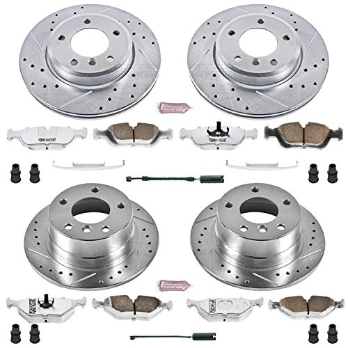 Power Stop Z26 Carbon Fiber Brake Pads K870-26 with Drilled & Slotted Brake Rotors Kit For BMW Z3 2001-2002 [Model Specific]