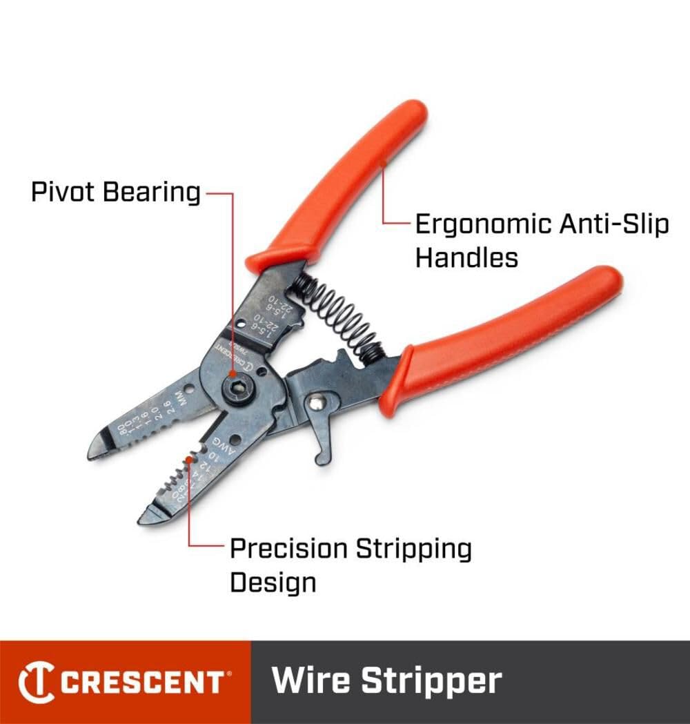 7" Crescent Wire Stripper Plier Dipped Grip (7WSDG)