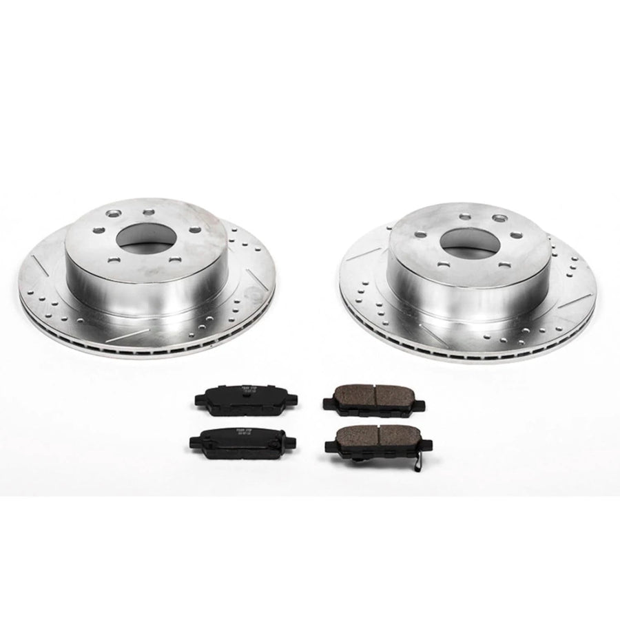 Power Stop K103 Z23 Rear Carbon Fiber Brake Pads with Drilled & Slotted Brake Rotors Kit For INFINITI G35 2003-2005, Nissan 350Z 2003-2005 [Model Specific]