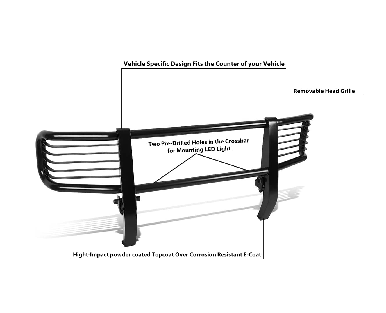 Grille Brush Black Horse Bumper Guard Modular Compatible with 2003-2010 Mercedes-Benz G55 AMG|1999-2010 Mercedes-Benz G500-PGBZA008A