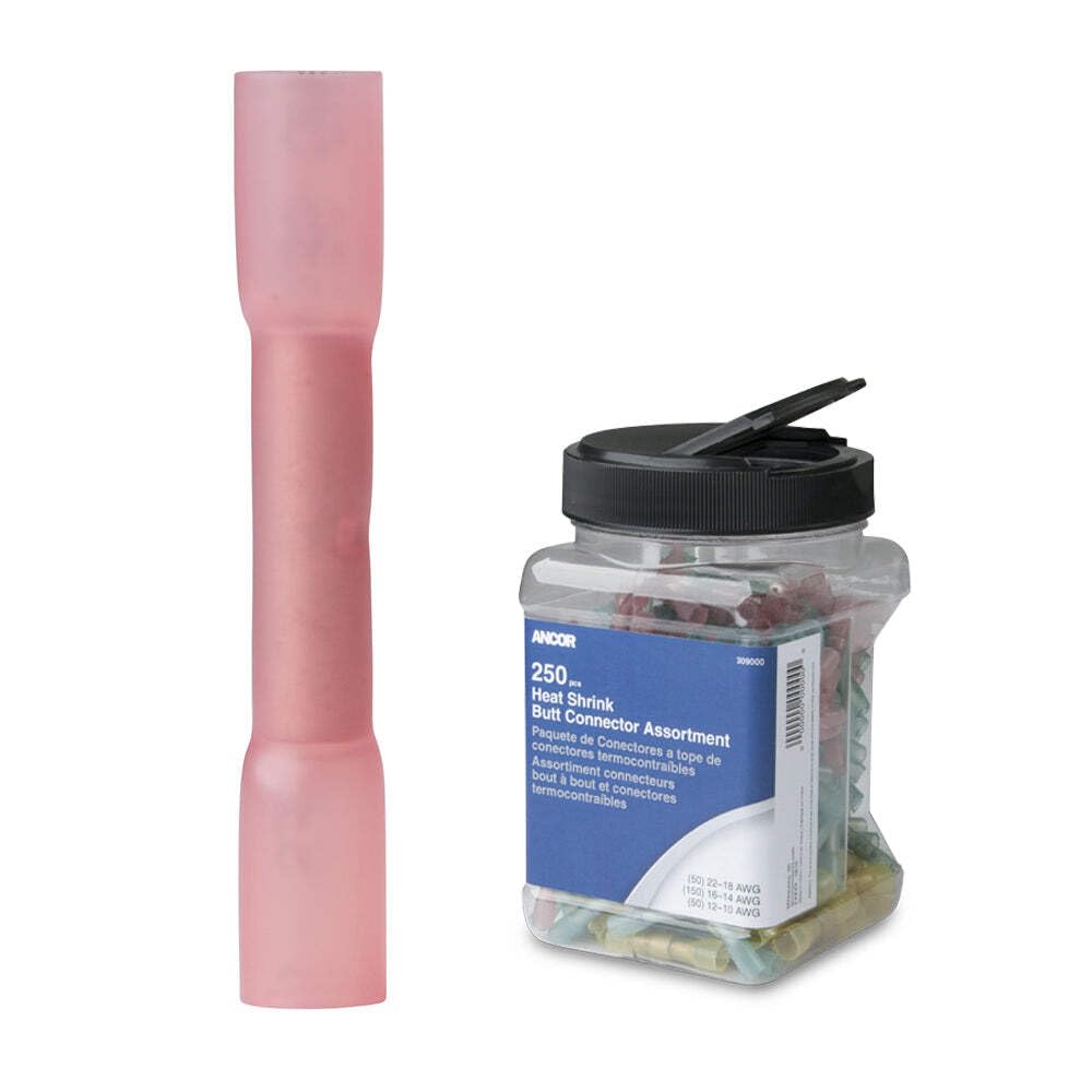 22-18 AWG Ancor Heat Shrink Butt Connector - 250-Pieces - Jar