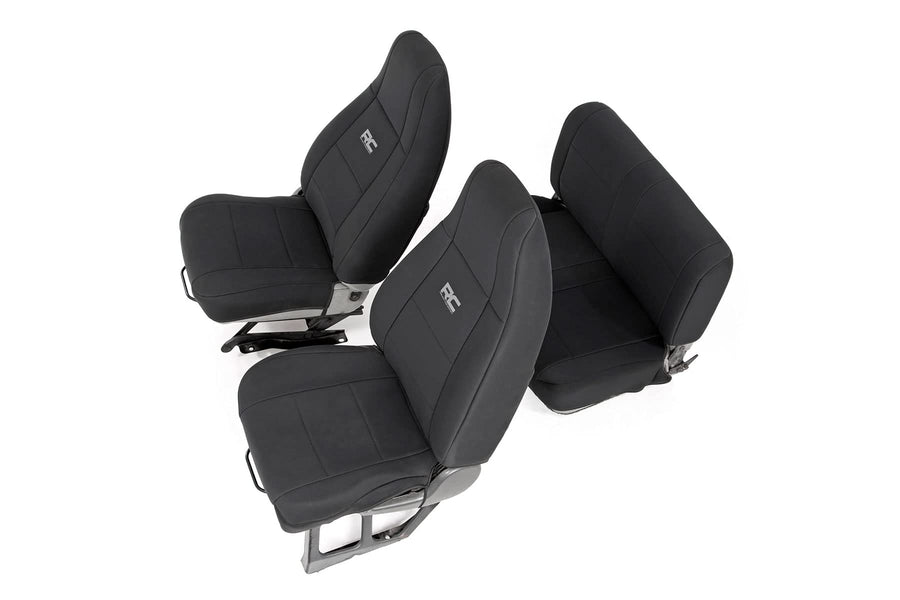 Rough Country Seat Covers Neoprene for Jeep Wrangler YJ (1987-1990) - Waterproof & UV Resistant, Foam Padded, Front & Rear Seat Cover Set
