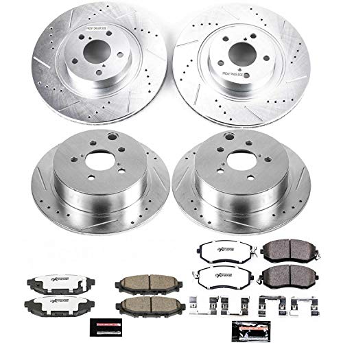 Power Stop K6762-26 Z26 Carbon Fiber Brake Pads Front and Rear with Drilled and Slotted Brake Rotors Kit For Subaru Forester Crosstrek XV Crosstrek