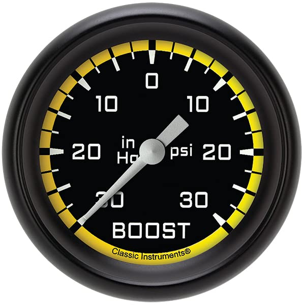 AX341YBPF Classic Instruments AutoCross Yellow 2-5/8" Boost/Vacuum Gauge