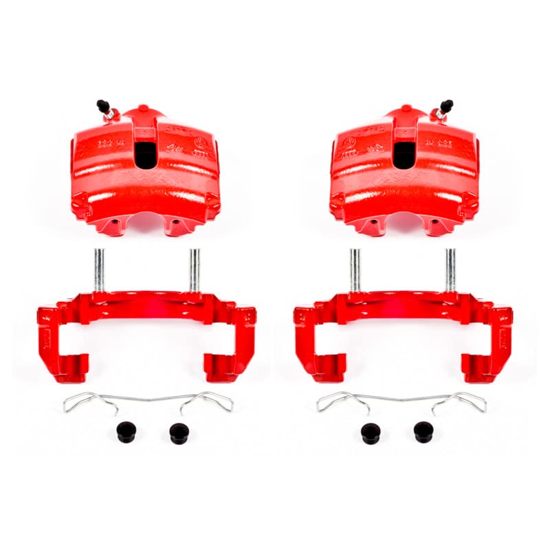 POWERSTOP Pair of Front High-Temp Red Powder Coated Calipers for Audi, Audi A3 Quattro, Audi TT, Audi TT Quattro, VW Beetle, VW Eos, VW GTI, VW G, VW Jetta, VW Pa [Model Specific]