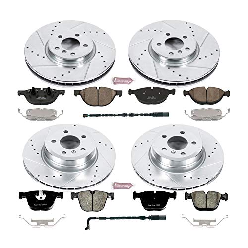 Power Stop K6010 Z23 Carbon Fiber Brake Pads with Front and Rear Drilled & Slotted Brake Rotors Kit