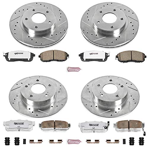 Power Stop Z26 K2704-26 Front and Rear Carbon Fiber Brake Pads with Drilled & Slotted Brake Rotors Kit For Nissan Maxima 1999-2001 [Model Specific]