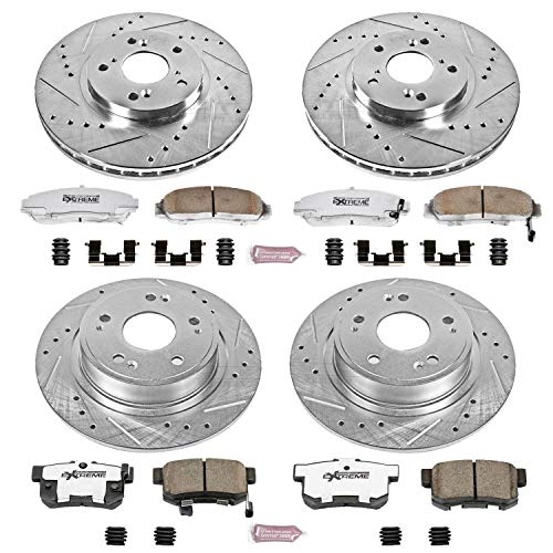 Power Stop K2743-26 Z26 Carbon Fiber Brake Pads Front and Rear with Drilled & Slotted Brake Rotors Kit For Honda Accord 2006-2007 [Model Specific]
