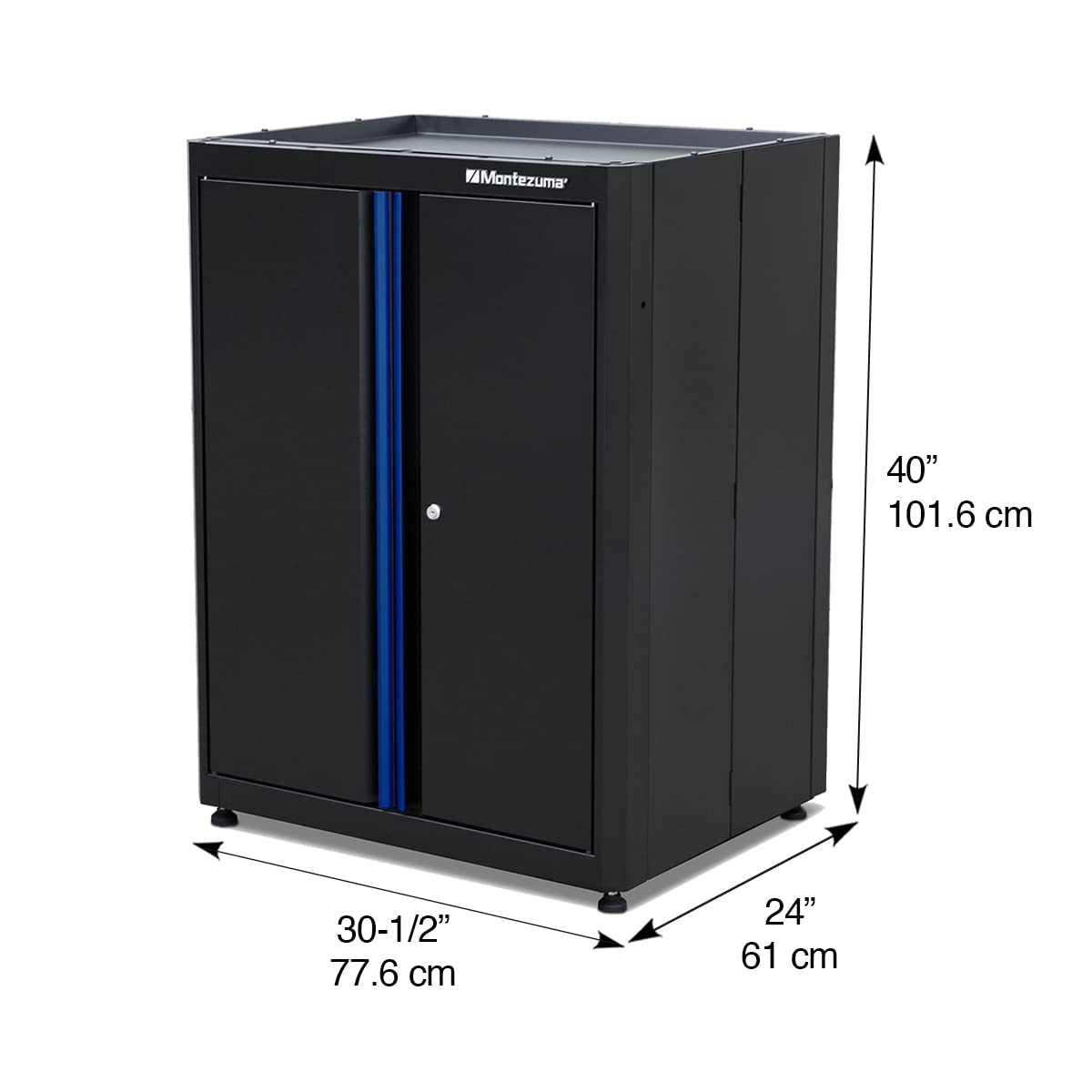 Garage Tool Storage System Montezuma - 30.5 x 24 Locking 2 Door Stacking Base Cabinet with Magnetic Latches & Black Powder Coat Finish - BKMG3024STBC