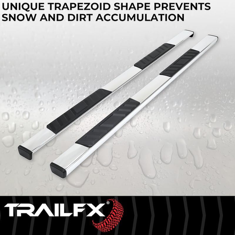 Chevrolet Silverado 1500 Nerf Bar Side Steps TrailFX 2007–2018 Polished Stainless Steel 4-Inch Trapezoidal Straight Rocker Panel Mount Set of 2 Truck Running Boards A4001S