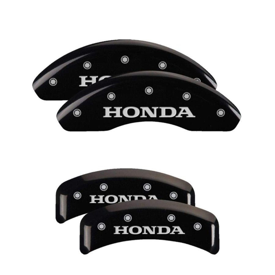 Black Powder Coat Finish MGP Caliper Covers 20076SHONBK Engraved Caliper Cover with Silver Characters, Set of 4 "Honda"