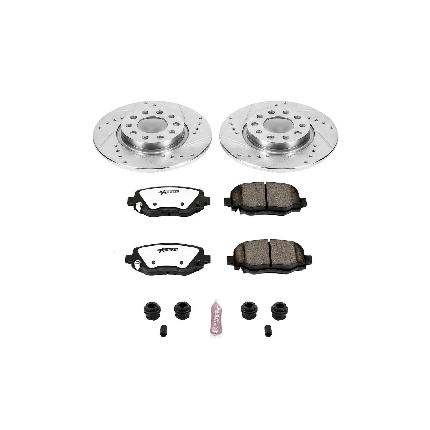 Rear Brake Kit Power Stop For 2015 2016 2017 Chrysler 200 - Truck & Tow Carbon Fiber Ceramic Brake Pads & Drilled and Slotted Rotors Replacement, K6543-36