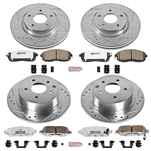Power Stop K242-26 Z26 Carbon Fiber Brake Pads Front and Rear with Drilled & Slotted Brake Rotors Kit For Nissan Altima 2010-2013 [Model Specific]