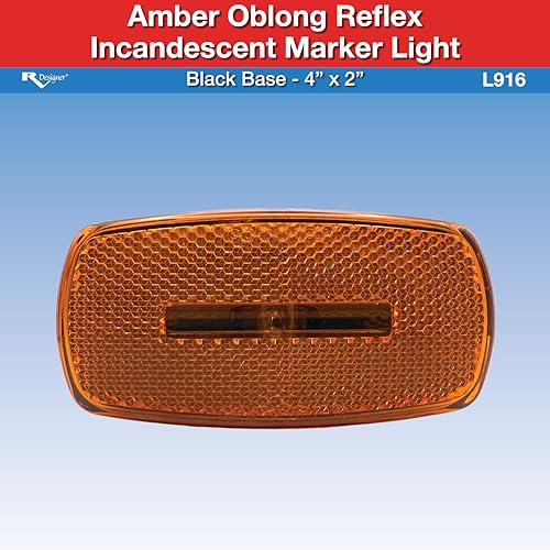 Amber RV Designer L916 Oblong Reflex Incandescent Marker Light With Black Base, DOT‑Compliant