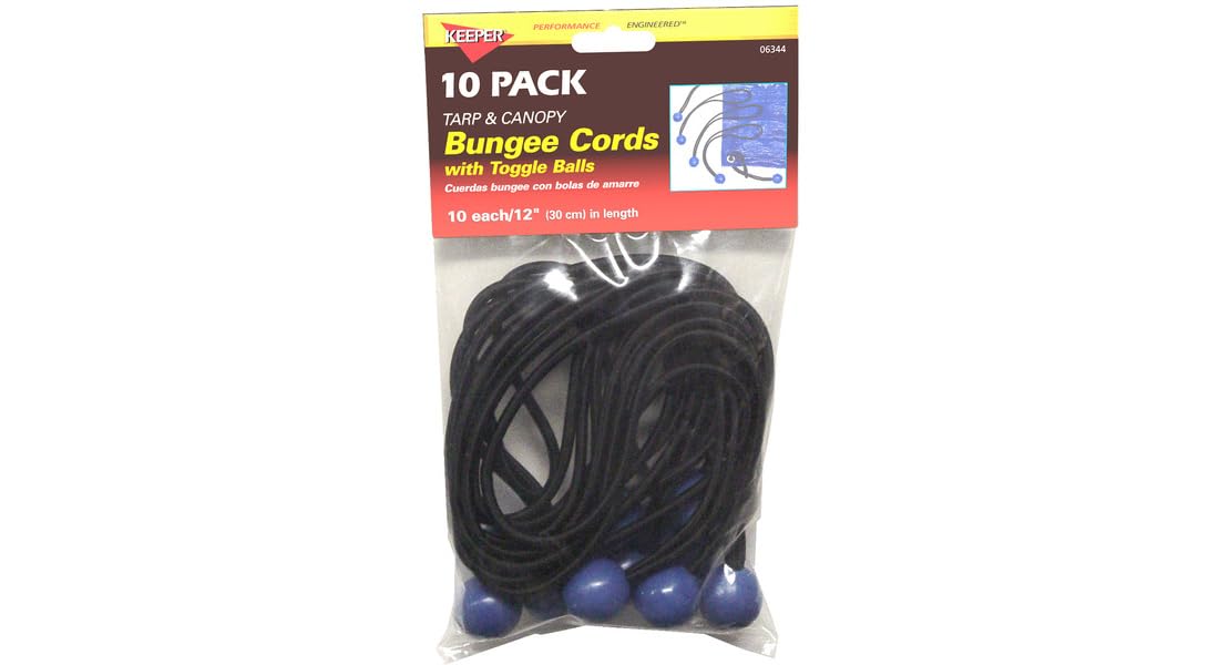 12" Keeper Canopy Bungee Cords With Toggle Balls, 10 Pack