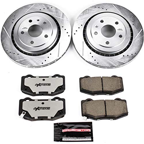 Power Stop K7045-26 Z26 Carbon Fiber Brake Pads Rear with Drilled & Slotted Brake Rotors Kit For Cadillac ATS 2016-2018, Chevrolet Camaro 2016-2021 [Model Specific]