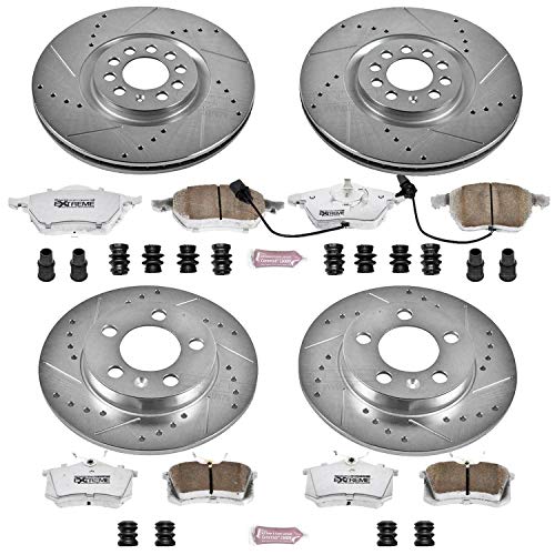 Power Stop K2795-26 Z26 Carbon Fiber Brake Pads Front and Rear with Drilled & Slotted Brake Rotors Kit For Audi TT Quattro 2000-2006 [Model Specific]