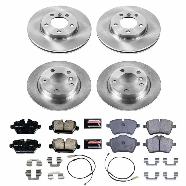 Power Stop Autospecialty KOE6663 Front and Rear Replacement Brake Kit-OE Brake Rotors & Ceramic Brake Pads and 1 Front & 1 Rear Sensor Wires For Cooper Countryman, Cooper Paceman [Model Specific]