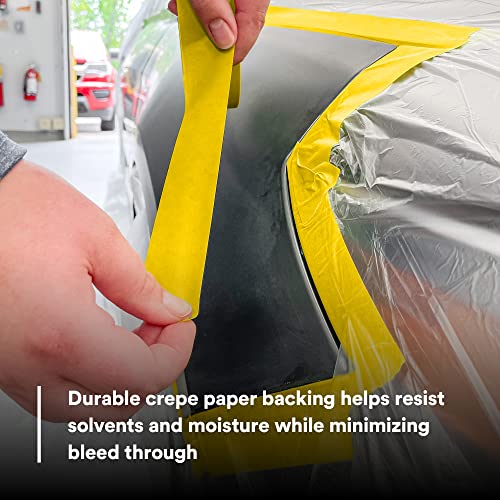 3M Automotive Masking Refinish Tape 388N, 06656, 48 mm x 55 m, Yellow, Crepe Backing, Moisture Resistant, Multi-Purpose, 1 Roll