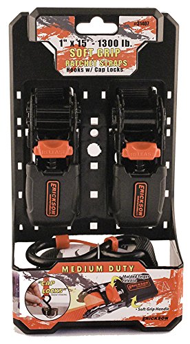 31407 Erickson Soft Grip Ratchet Strap (with Cap Locks, 1" x 15', 1300 lbs.), 2 Pack