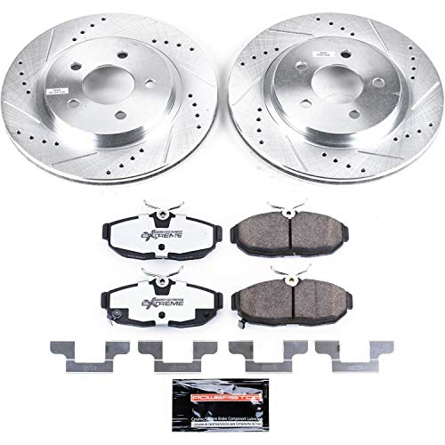 Power Stop K5941-26 Z26 Carbon Fiber Brake Pads Rear with Drilled & Slotted Brake Rotors Kit For Ford Mustang 2012 [Vehicle Specific]