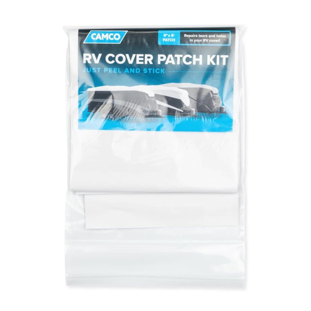 Camco Patch Kit RV Cover, 9-Inches x 6-Feet | Repairs Small Rips and Tears on The Side, Front and Back Panels of Your RV Cover | Dark Gray (45994)