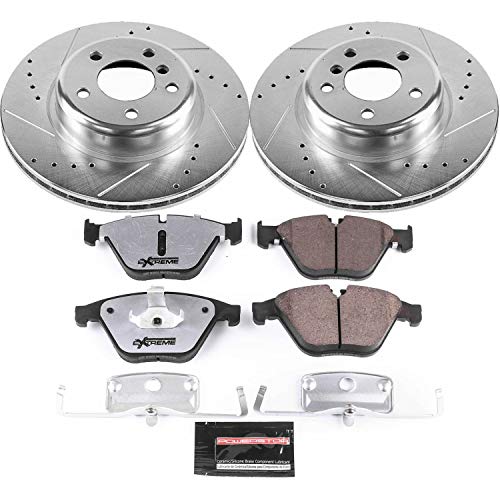Power Stop K7163-26 Z26 Carbon Fiber Brake Pads Front with Drilled & Slotted Brake Rotors Kit For BMW 528i 2014-2016 [Model Specific]