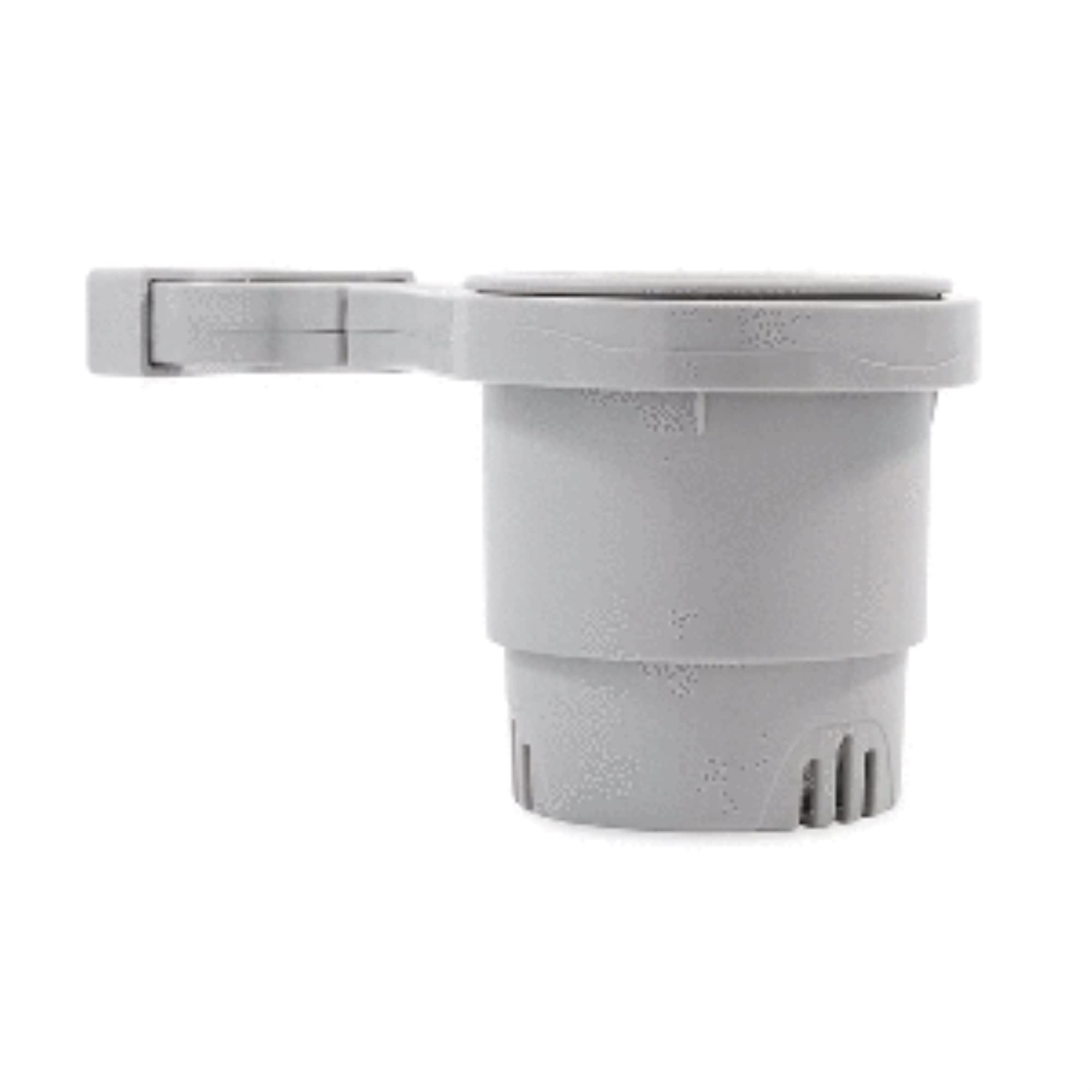 Camco Clamp Mounted Small Cup Holder-Provides a Secure Location for Your Beverage-Mountable for Up to 1-1/4-Inch Rail-Gray (53093)