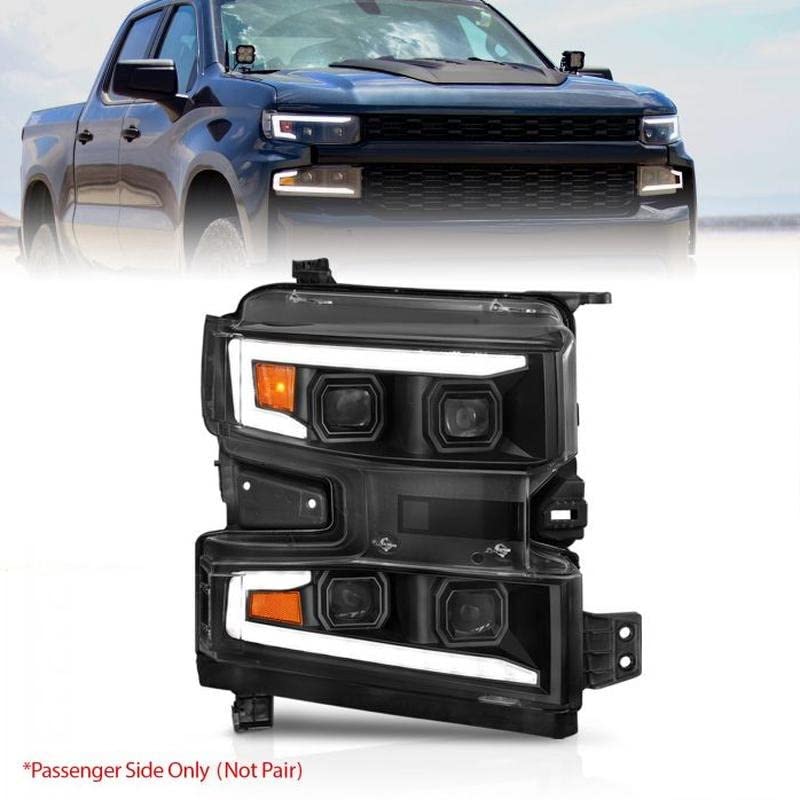 ANZO - 19-22 Chevrolet Silverado 1500 LED Proj HL w/LGT Bar SwBk Seq. Blk w/in. Light - Passenger Side (111566-R)