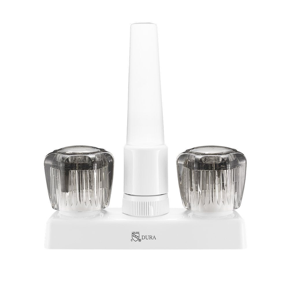 Dura Faucet RV Swivel Kitchen, Galley or Bar Faucet DF-PK640S-WT with Smoked Acrylic Knobs (White)