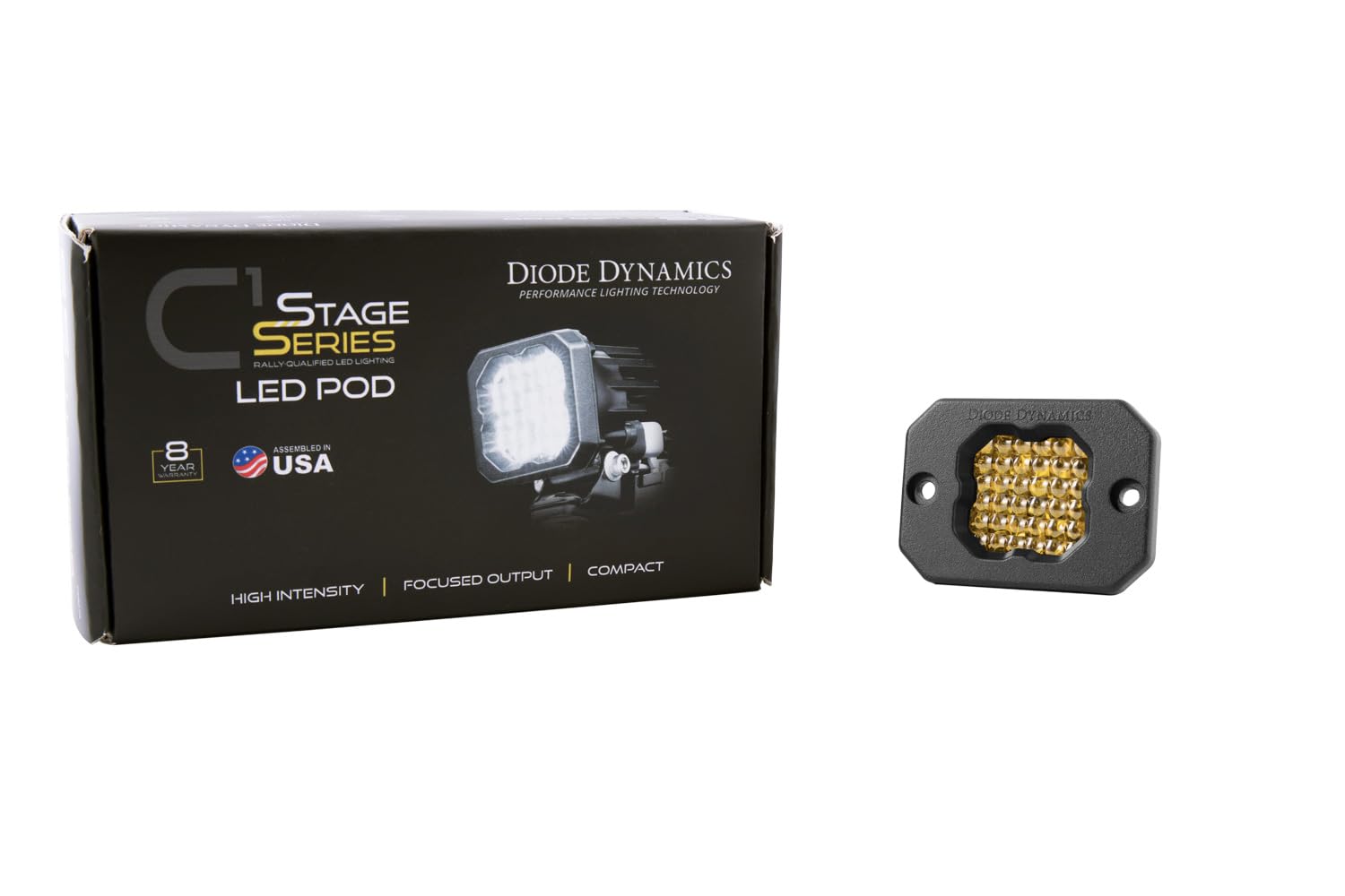 Diode Dynamics SSC1 Yellow Pro Flush Mount LED Pod (one), Flood w/Amber Backlight