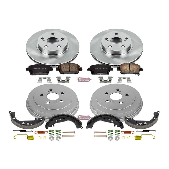 Power Stop Autospecialty KOE15202DK Front and Rear Replacement Brake Kit-OE Brake Drums & Ceramic Brake Pads For Toyota Prius 2004-2008 [Model Specific]