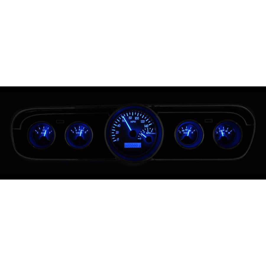 Dakota Digital VHX-65F-MUS-S-B Analog Dash Gauge System Compatible with 1965-66 Mustang with Silver Alloy Style and Blue Backlighting