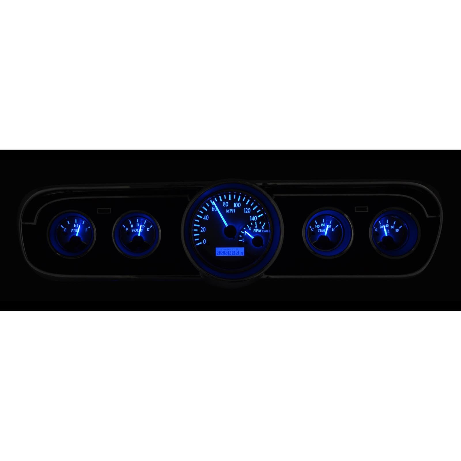 Dakota Digital VHX-65F-MUS-S-B Analog Dash Gauge System Compatible with 1965-66 Mustang with Silver Alloy Style and Blue Backlighting