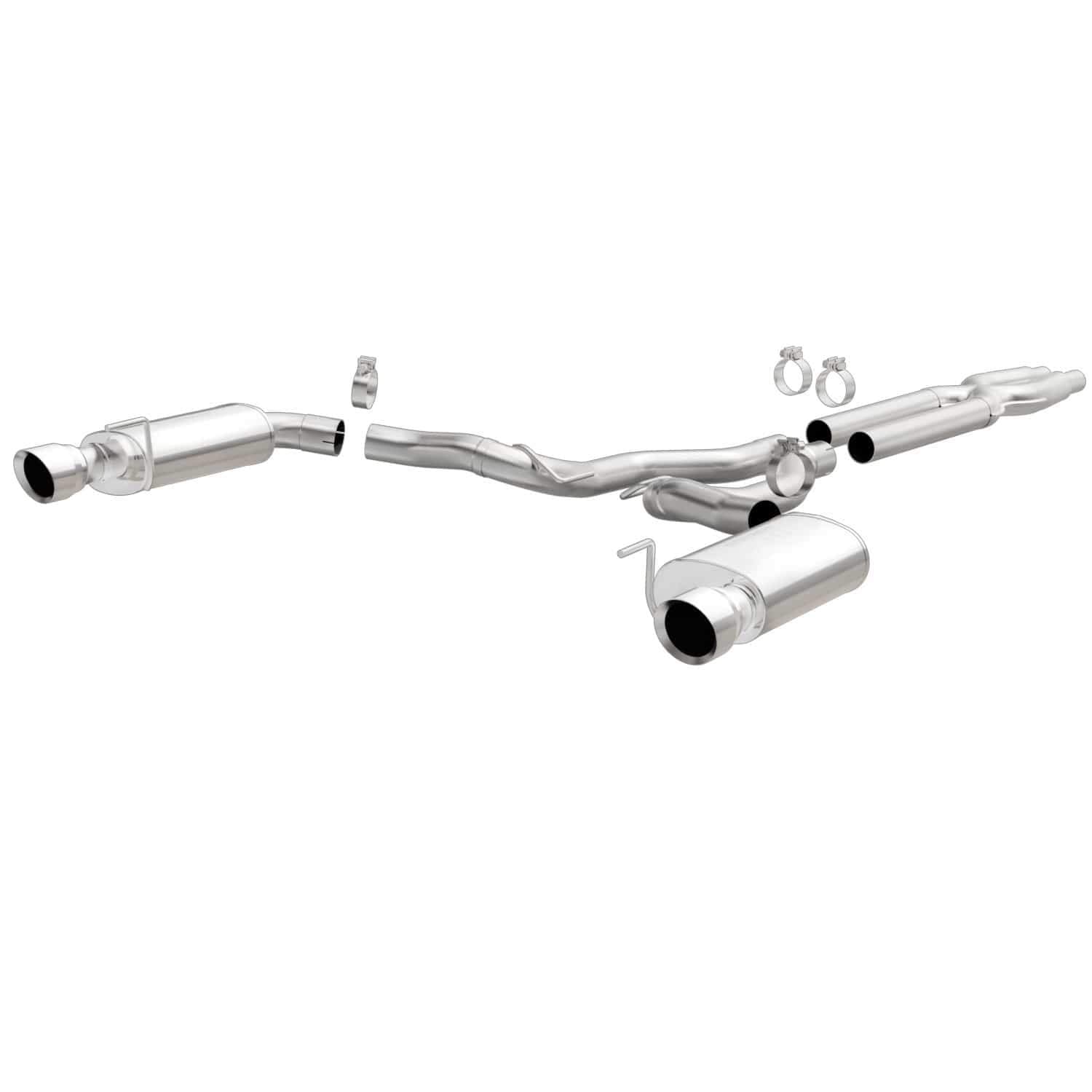 Cat-Back MagnaFlow Performance Exhaust System 19100 - Street Series, Stainless Steel 3in Main Piping, Dual Split Rear Exit, Polished Finish 4.5in Exhaust Tip - Mustang Performance Exhaust Kit