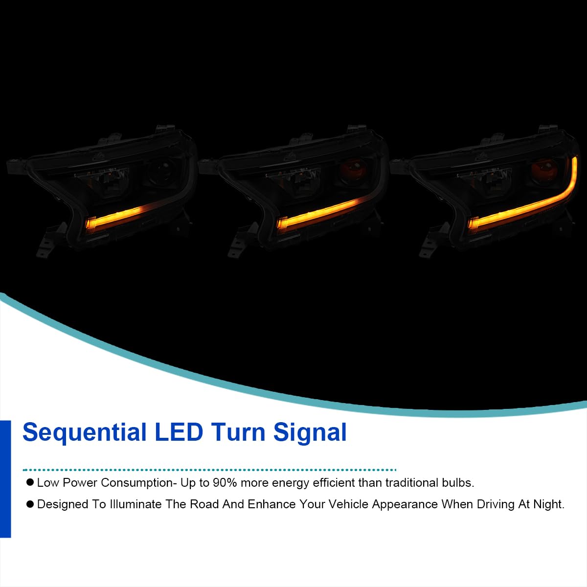 Black Smoke SPEC-D TUNING Sequential Projector Headlights Compatible with 2019-2022 Ford Ranger XL/XLT, Left + Right Pair Headlamps Assembly