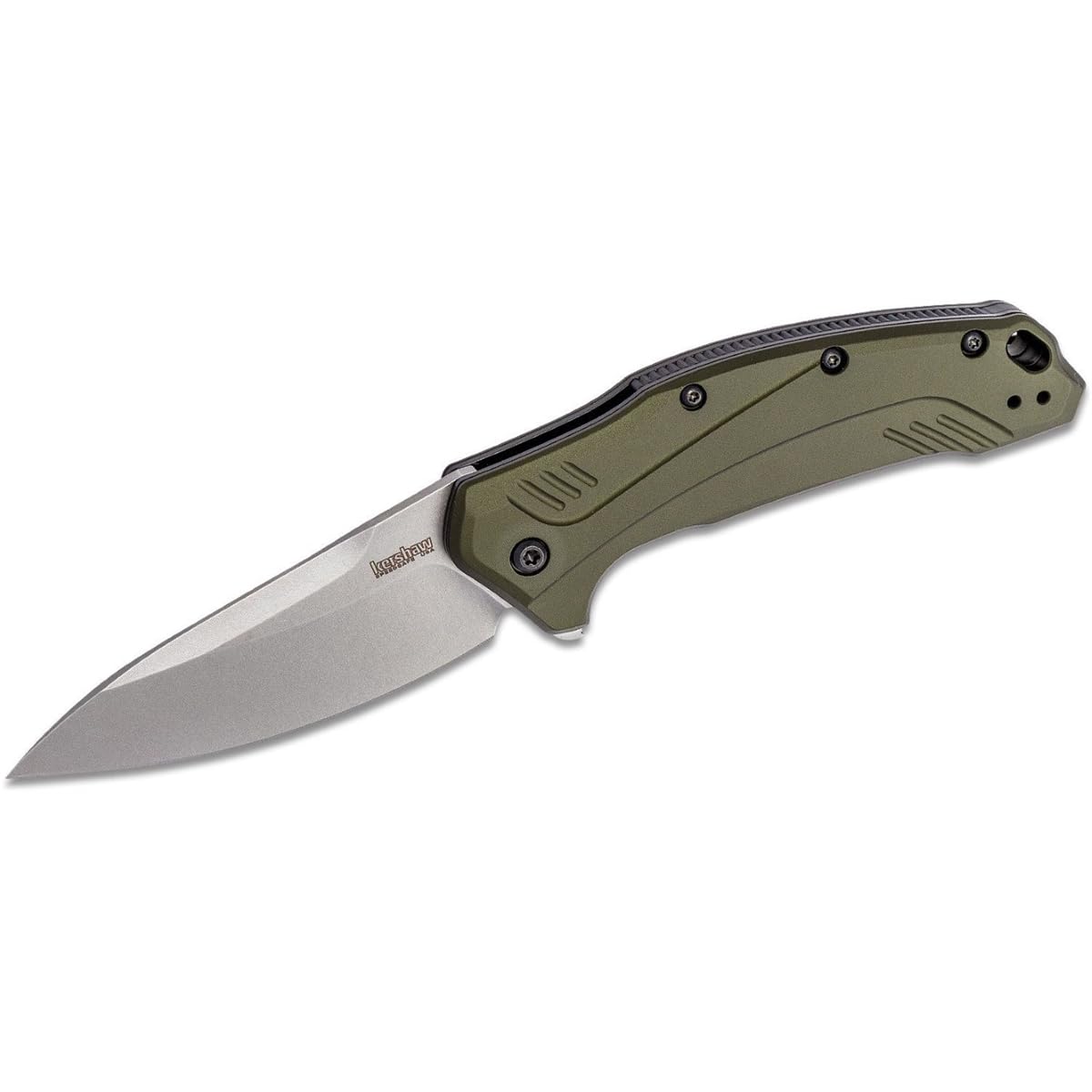 Kershaw Drop Point Link Knife Olive Aluminum (3.25" Stonewash 20CV) 1776OLSW
