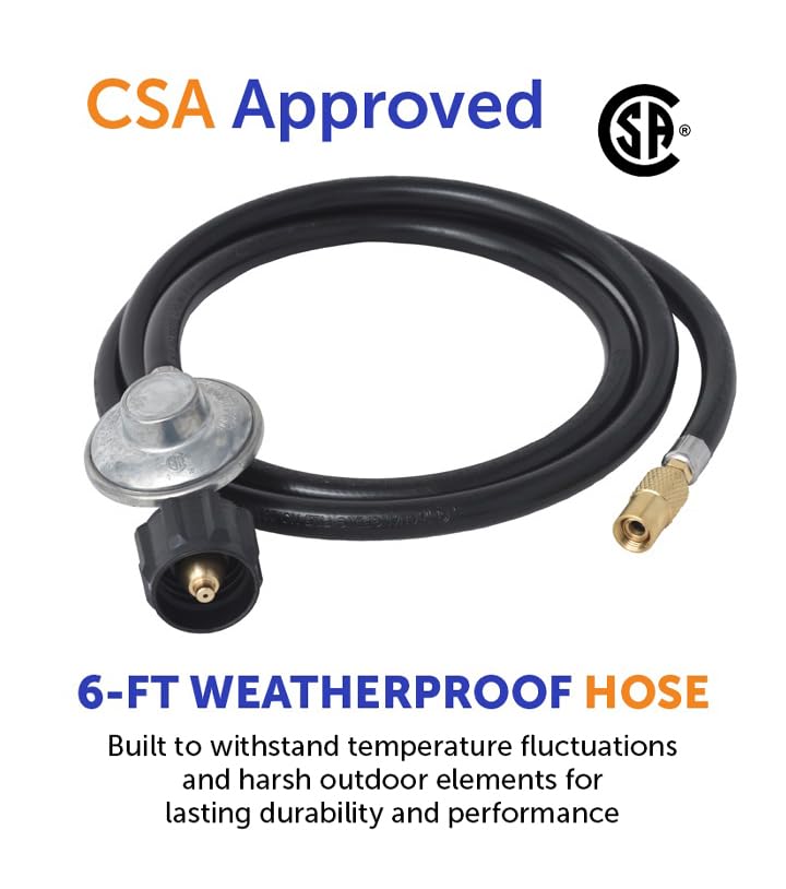 6-FT Flame King Propane Adapter Hose & Regulator for 20LB Tank for 17"/22" Blackstone Tabletop Grill Griddle, Weather Resistant & Corrosion Resistant