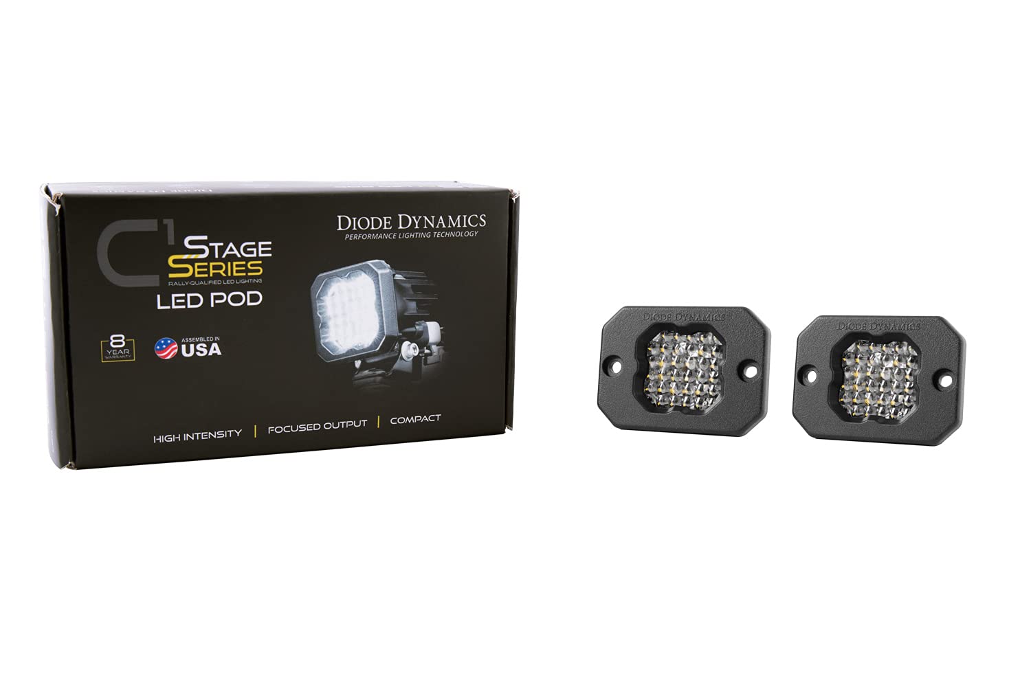Diode Dynamics SSC1 Pro White LED Pod Flush Mount (pair), Flood w/Red Backlight