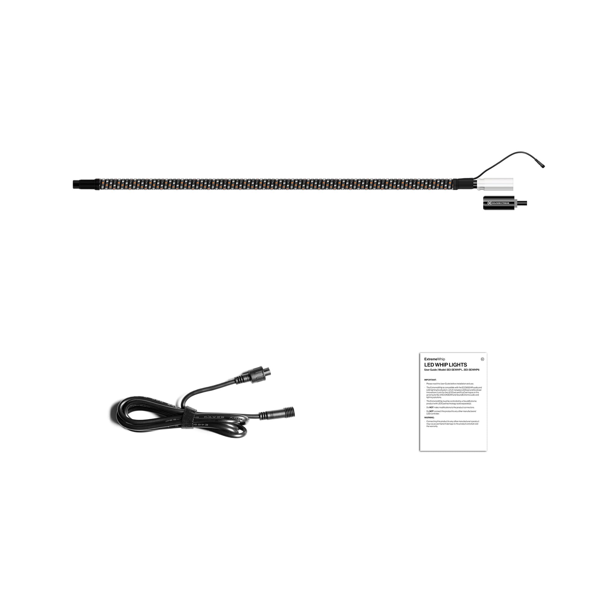ExtremeWhip by ECOXGEAR SoundExtreme 4FT LED Whip and Quick Release Magnetic Whip Mount Waterproof Dirt Proof LEDCast Compatible
