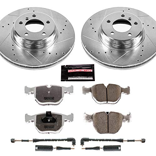 Power Stop K5111-26 Z26 Carbon Fiber Brake Pads Front with Drilled & Slotted Brake Rotors Kit For Land Rover Range Rover 2003-2005 [Model Specific]