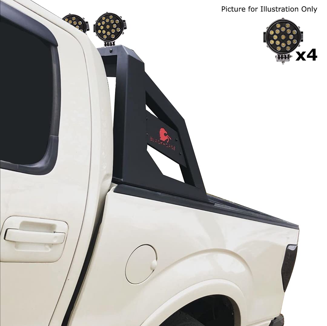 Armour Roll Bar Black Horse incl. Pair of 7.0" Dia. LED Lights w/Black Trim Rings Matte Black Compatible with 2005-2021 Nissan Frontier-ARB-NIFRB-PLB