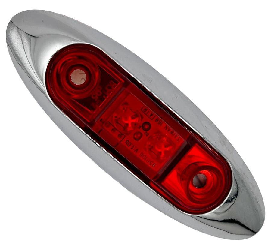 Red Oblong RV Designer L933 w/Chrome Bezel LED Marker/Clearance Light/Clearance, P2, 3.95″X1.35″
